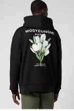 우영미 백로고 플라워프린트 풀오버 후드티셔츠