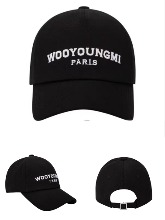 우영미 화이트 자수로고 볼캡 모자 블랙